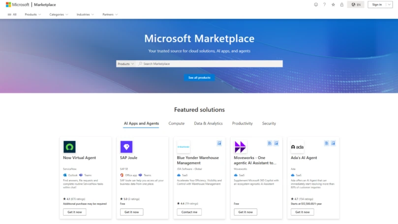Screenshot of Microsoft Marketplace interface