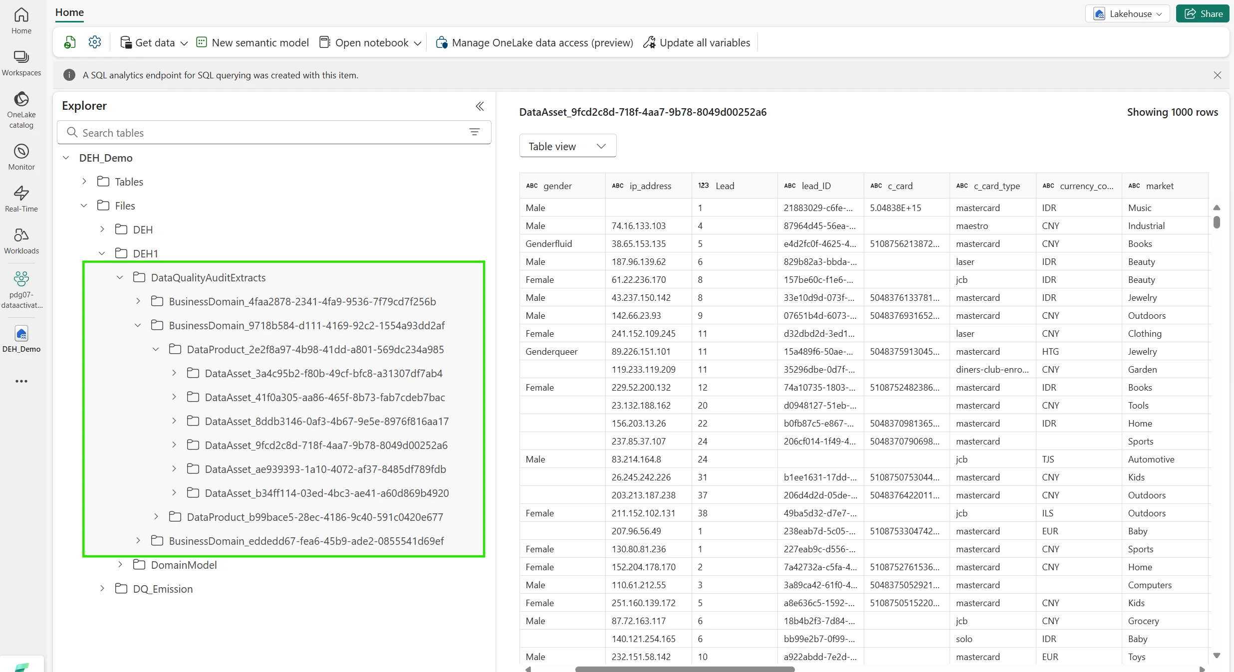 Published error records in Fabric OneLake