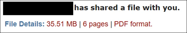 Screenshot of a phishing email appearing to share a PDF file with a recipient.