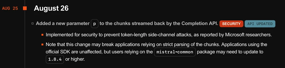 New &ldquo;p&rdquo; parameter added as a mitigation against WhisperLeak-style attacks.