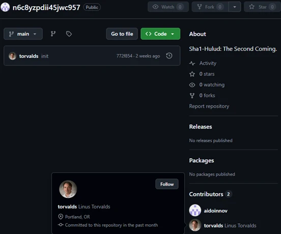 Screenshot of malicious GitHub commit