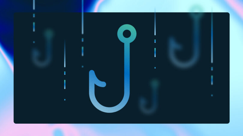 A graphic showing a phishing hook representing social engineering and phishing.