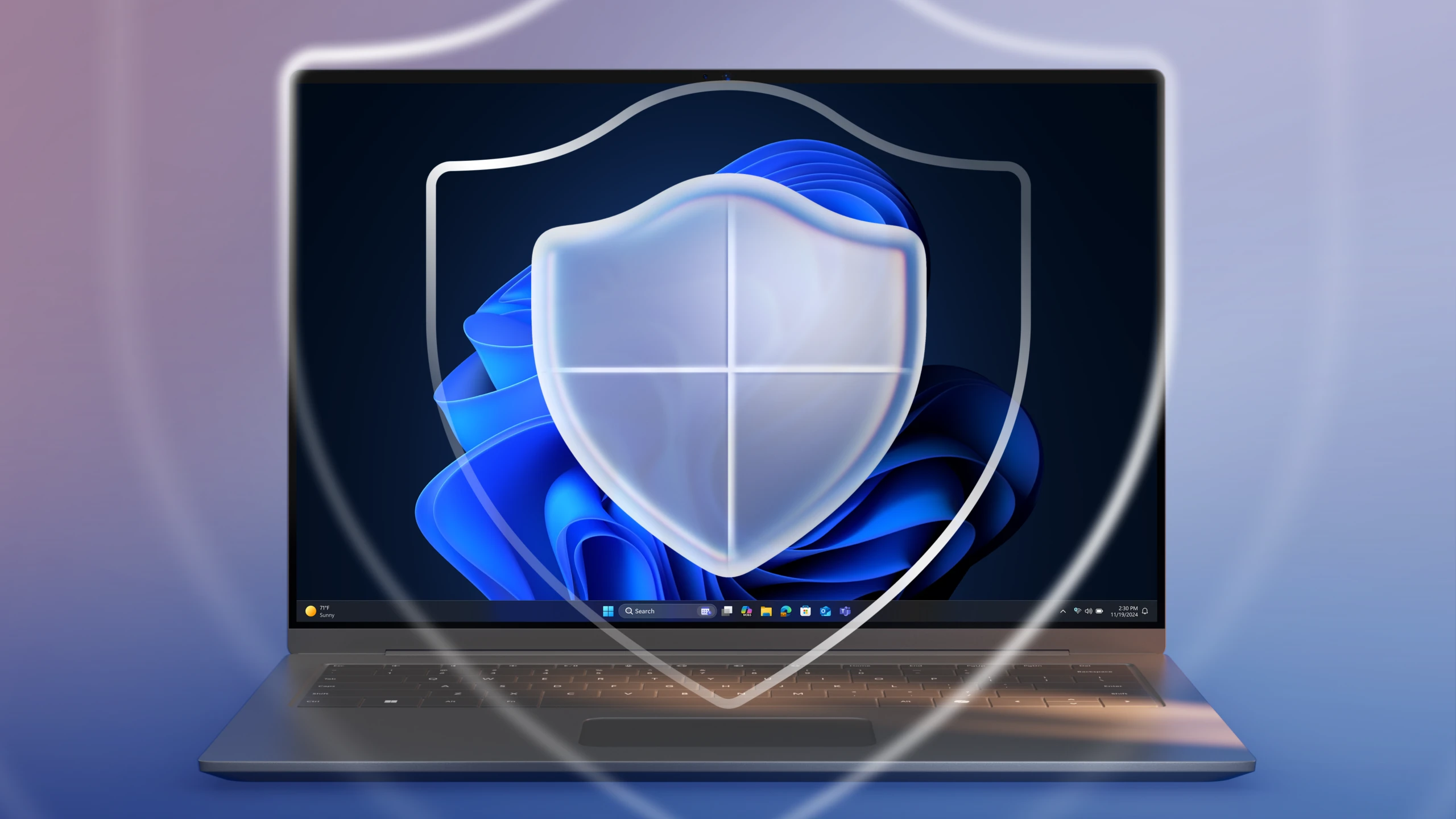 This image illustrates how security solutions protect against threats. It includes visual elements that depict threat detection and prevention