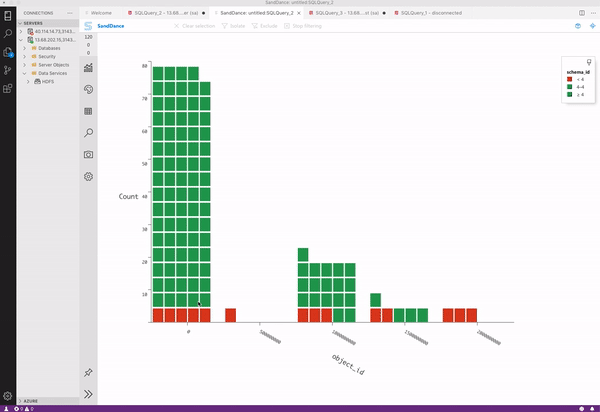 Filter data feature in Azure Data Studio.