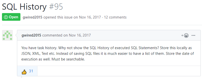 Github image showing query history votes