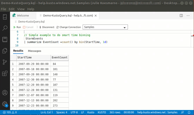 Writing KQL query in Azure Data Studio