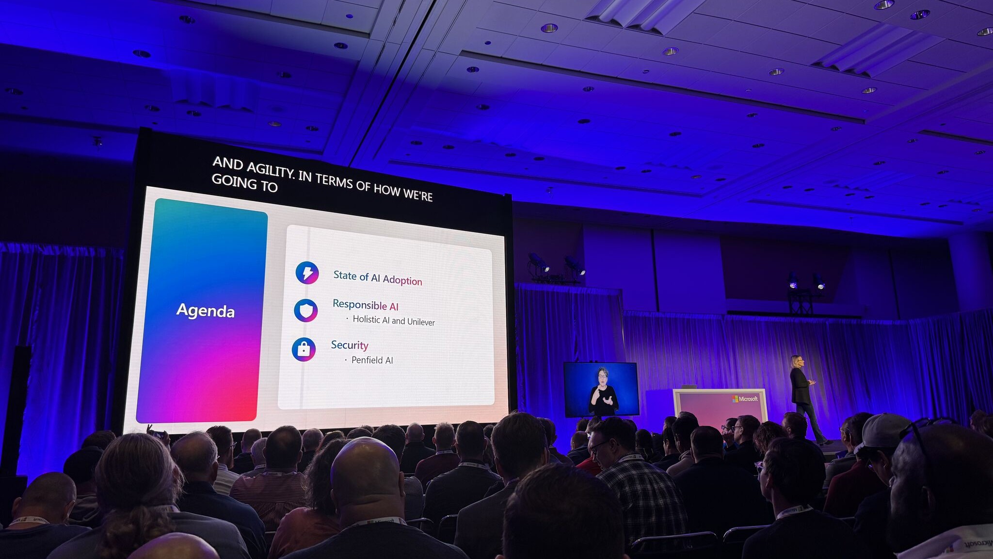 Annie Pearl speaking at Microsoft Ignite.