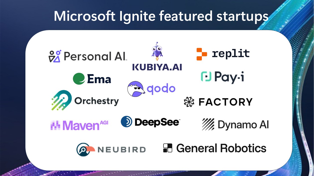 Collection of Microsoft Ignite featured startups logos 