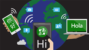 Ilustrasi dunia dengan ponsel menerjemahkan kata 