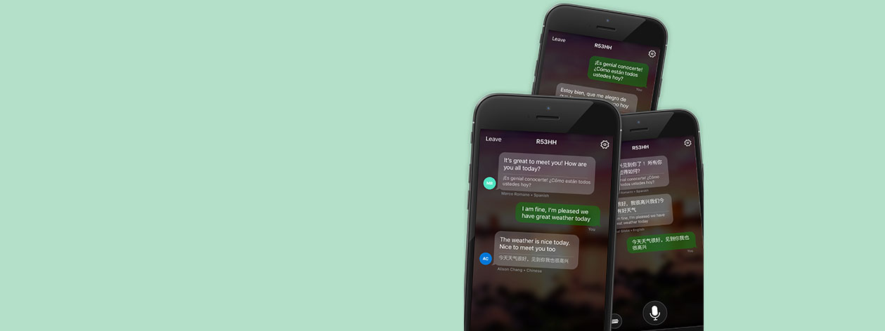 Flera mobiltelefoner som visar konversationsfunktionen för flera enheter i aktion