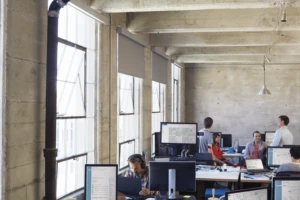 A group of people working in an office