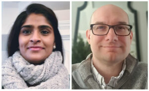 Bose and Gray shown in individual portrait photos that have been joined together in a photo collage.