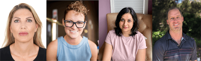 Jones, Newton-Smith, Shrivastava, and Macy pose for individual photos that have been stitched together into one.