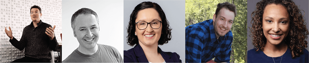 From left to right, portraits of Hempey, Marzynski, Strite, Albert, and Chelles-Blair appear in corporate photos that have been combined in a photo collage.