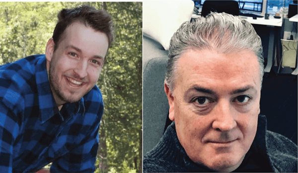 A side-by-side collage of Albert and Sherry’s professional headshots.