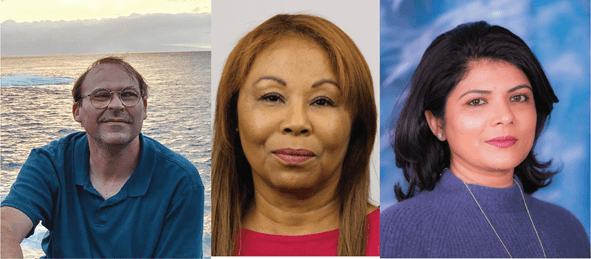 Johnson, Harold, and Dandige pose for pictures that have been assembled into a collage.