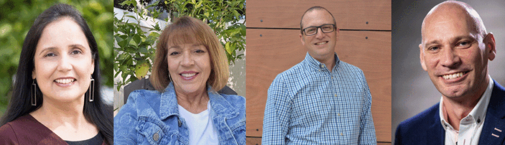 Ajmera, Brake, Laves, and Wooldridge pose for pictures that have been assembled into a collage.