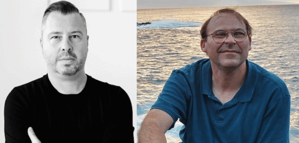 Kerametlian and Johnson smile in portraits that have been joined together.