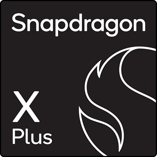 黒地に白で輪郭のSnapdragon X Plusのロゴ。