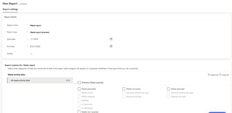 Microsoft Sustainability Manager の廃棄物データ情報開示機能。