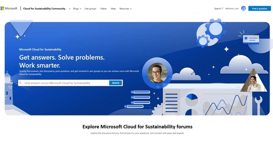 Microsoft Cloud for Sustainability コミュニティポータル (近日公開予定)。(2023 年 6 月 22 日時点)