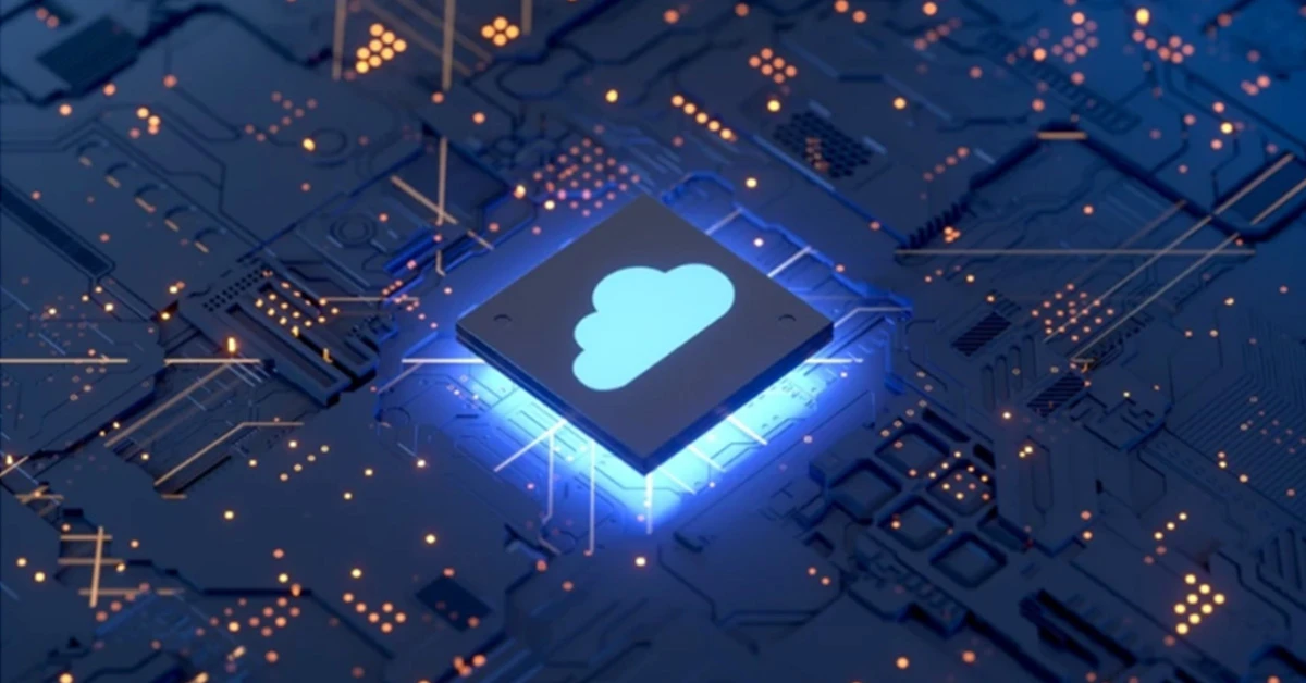雲のアイコンがプリントされたCPUがセットされたコンピュータ基盤