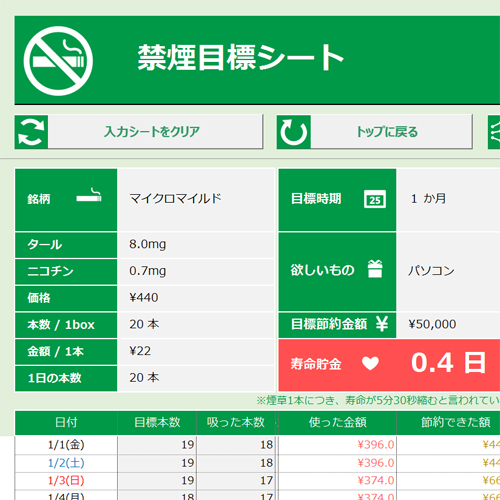 禁煙目標シート (タッチ対応) 画面スライド-1