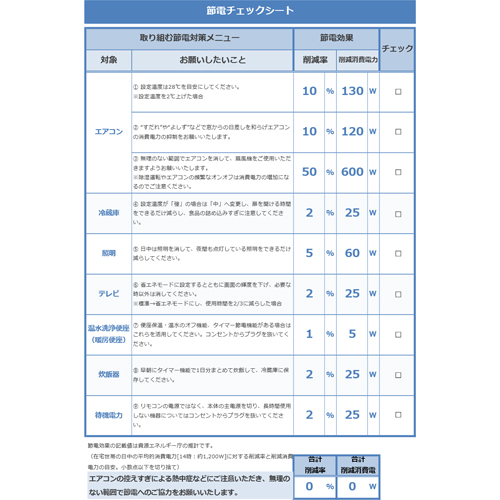 節電チェック シート (消費電力・注意喚起) 画像スライド-1