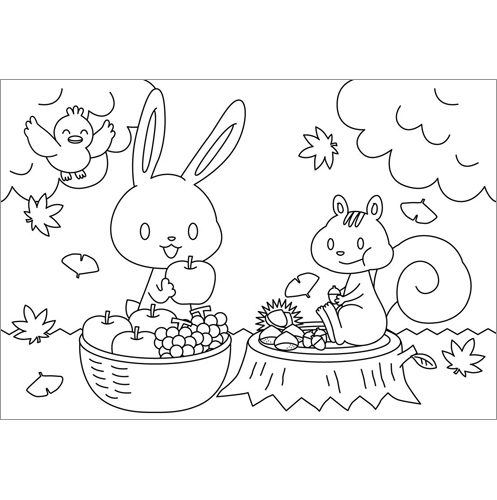 ぬりえ (ウサギ・リス) 画像スライド-1