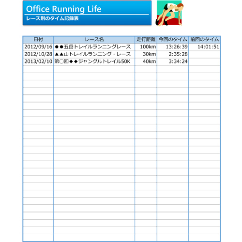 自己タイム記録表 (ランニング) 画像スライド-3
