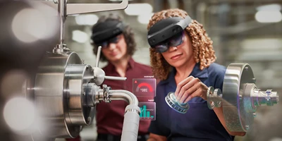 Mulher na f&aacute;brica usando tecnologia